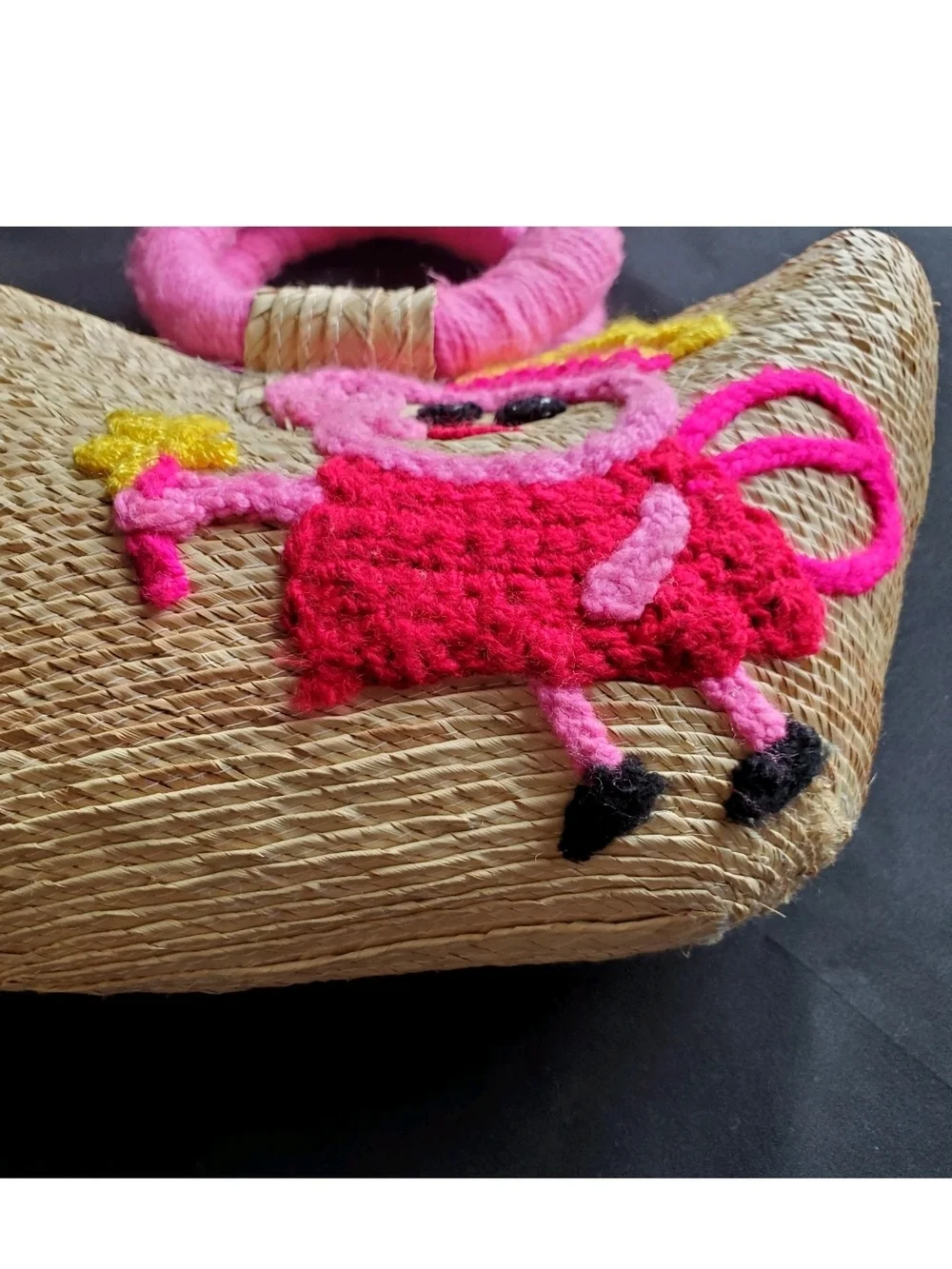 Fabulous Straw Purse With Homemade Crochet Peppa Pig Fairy Design Cute & Unique!